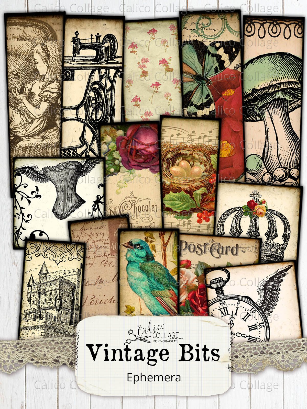 Vintage Bits Digital Collage Sheets, Small Ephemera Pack – CalicoCollage